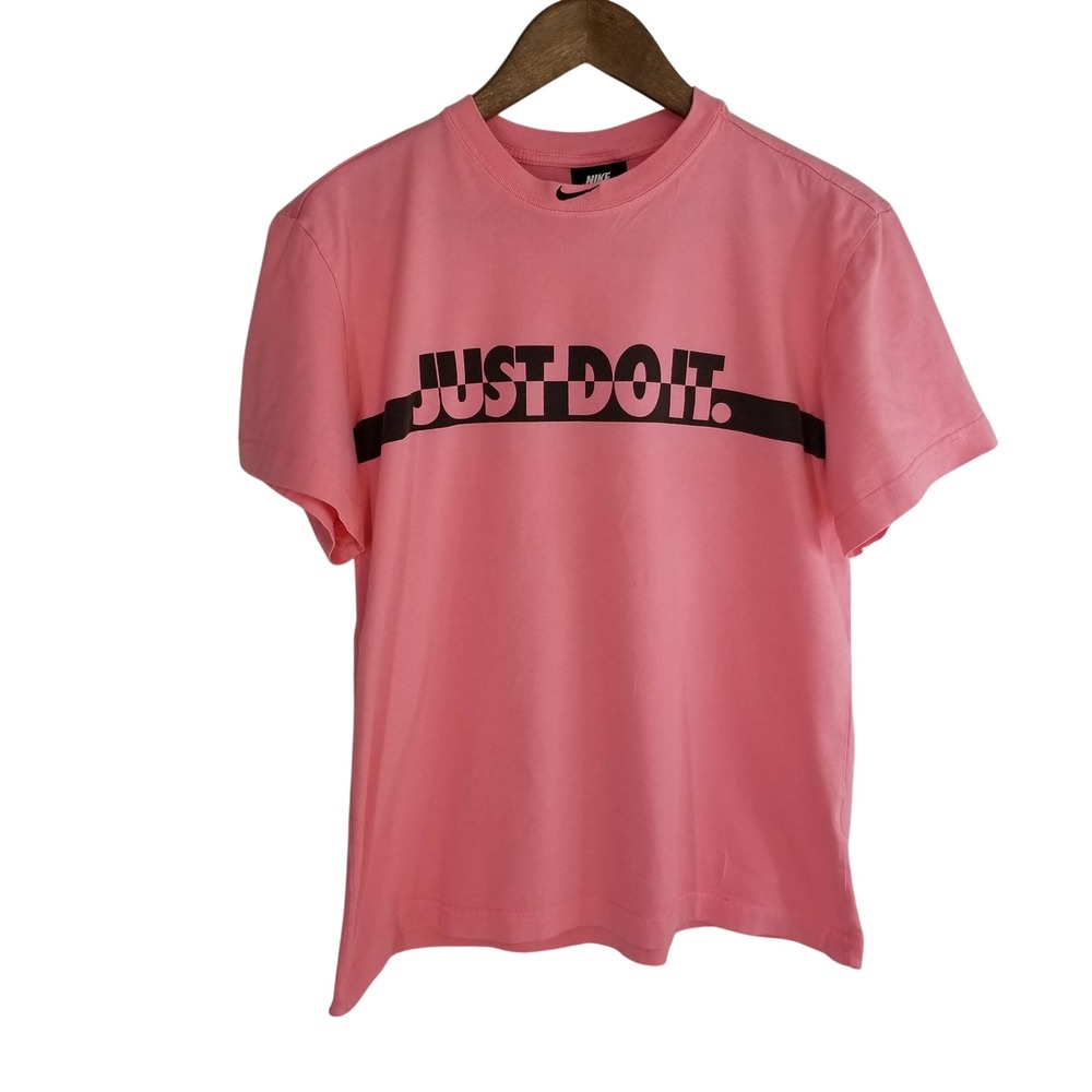 Nike Just Do It Graphic Tee Pink Black Stripe Swoosh Womens L